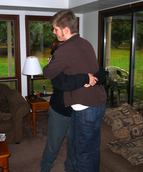 Chris gets a big hug from his mom as he departs home for his sophomore year at college.