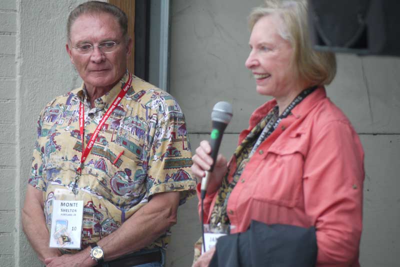 Monte Shelton & Janet Guthrie say a few words to the gathered rallyists.