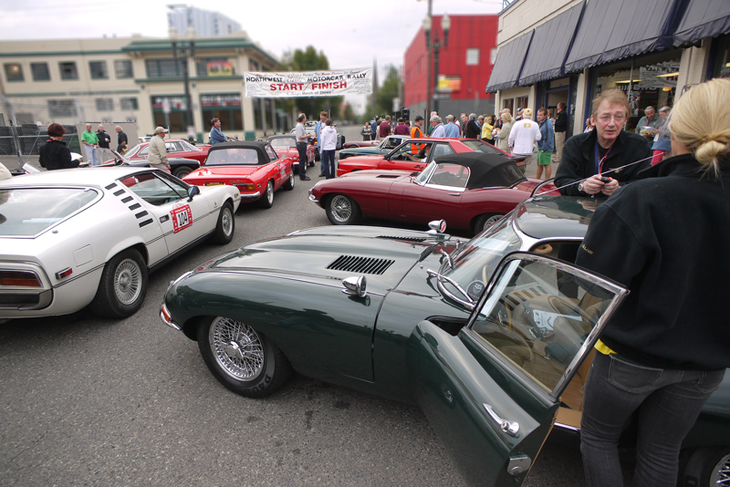 At the start in Portland. John & Olivia Morrow in their 1966 E-type FHC.