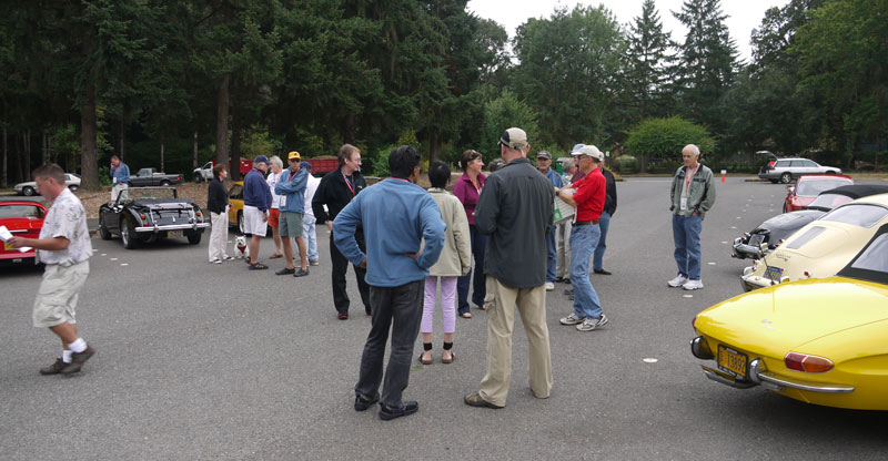 Route Instructions are handed out at one minute intervals at a park in Lake Oswego, Oregon