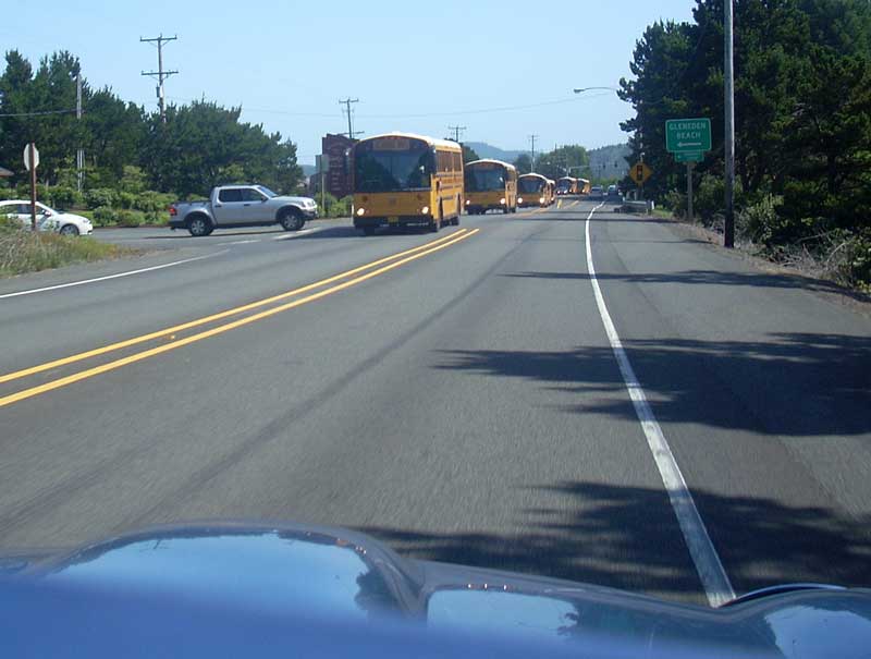 An odd parade of school buses we saw in Lincoln City, Oregon.