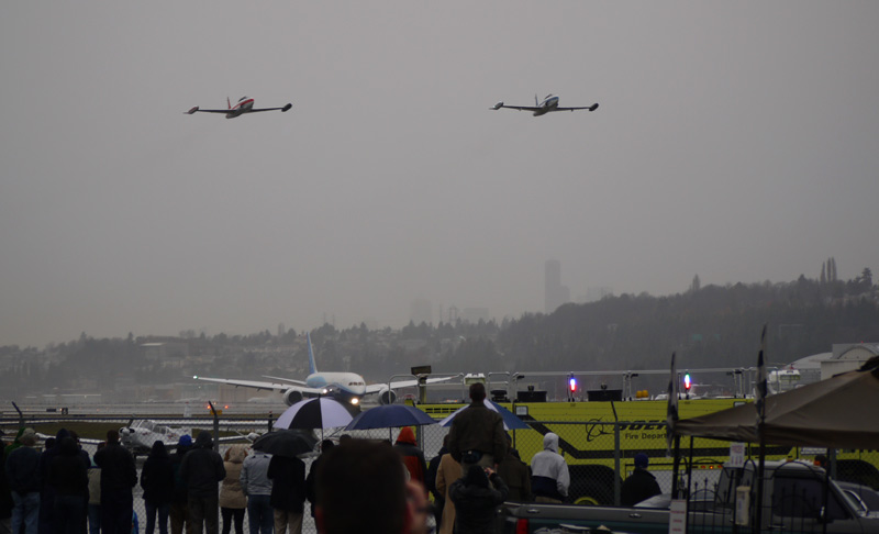 Once the landing roll was done and the Dreamliner was essentially just parading, the chase planes flew over.