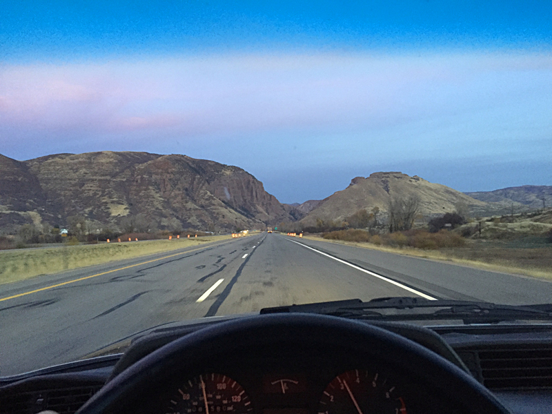 Rosy dawn on I-84 near Croydon, Utah