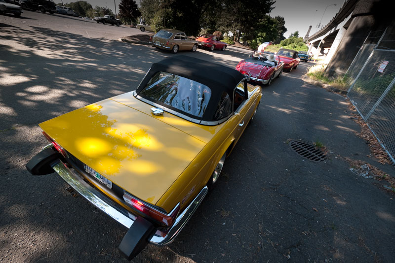 The rally begins and cars start leaving at one minute intervals.