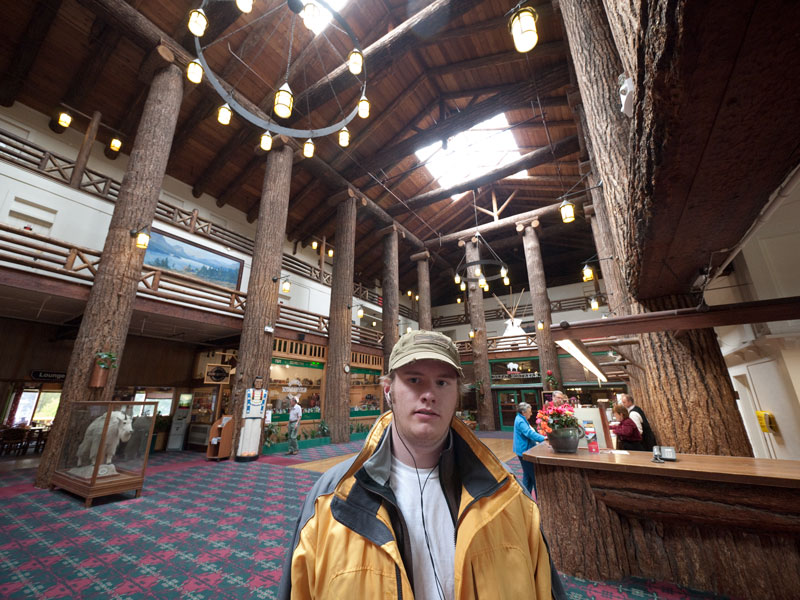Chris takes a moment to view the lodge lobby.