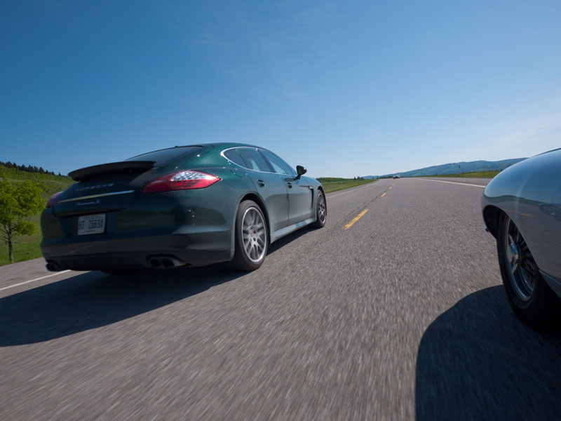 Somebody's car broke, so they were driving a loaner Panamera from Rally Sponsor Porsche.