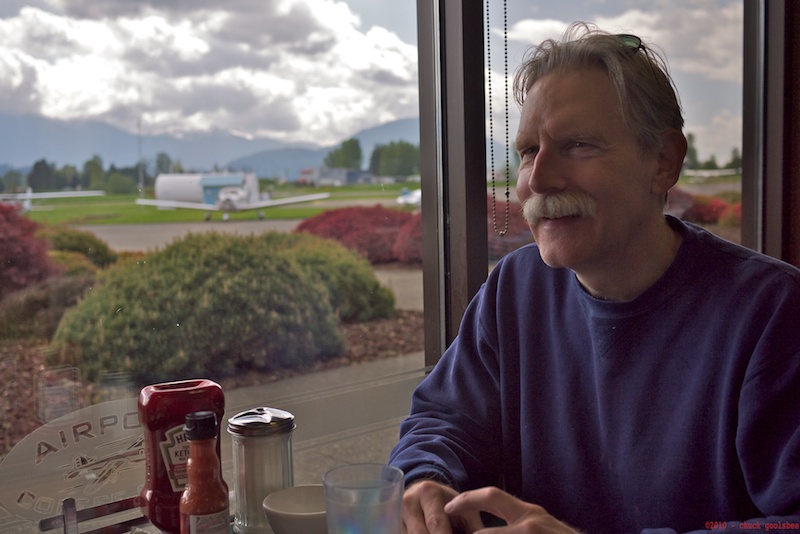 Greg Bilyeau waiting for lunch at the Chiliwack Airport.