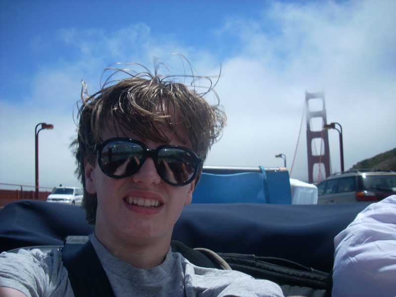 Nick takes a self-portrait as we cross the Golden Gate.