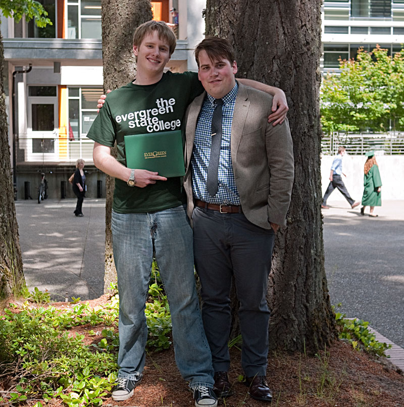 With his life-long friend Robert Peiffle, who also just graduated from the UW in Seattle.