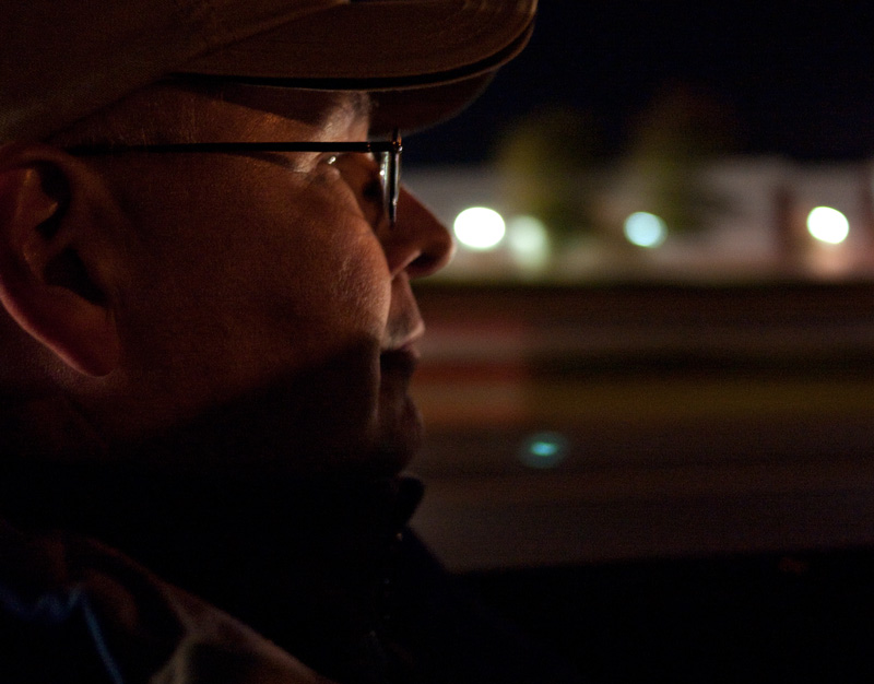 Mark driving at night.