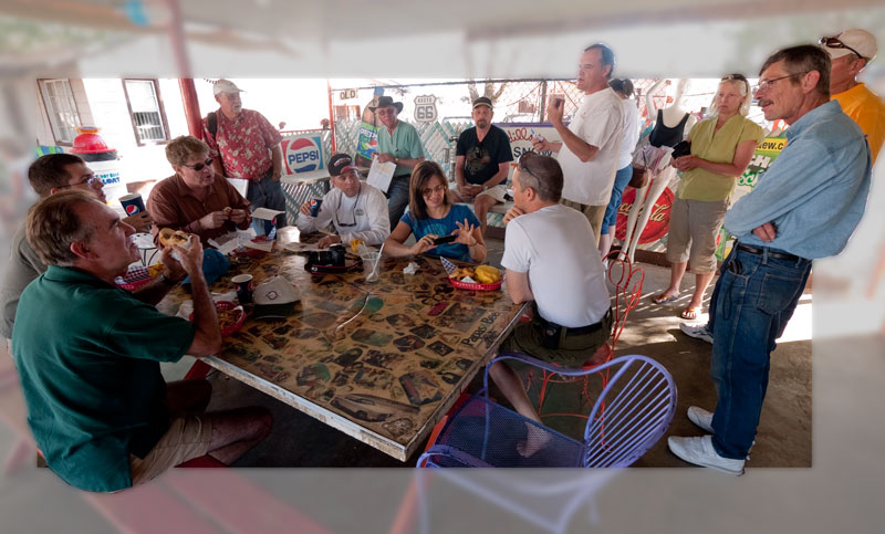 The group enjoying lunch in the shade.