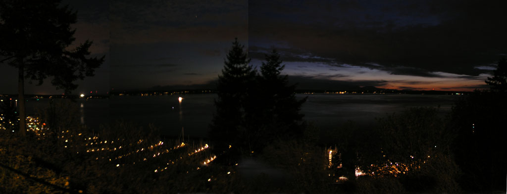 twilight over Shilshole Bay and Puget Sound.